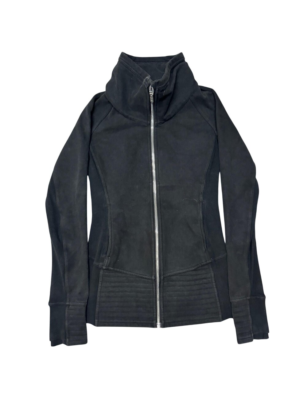 Lululemon Jacket Womens 4 Black Fleece Funnel Neck Full Zip Ribbed Moto Panels